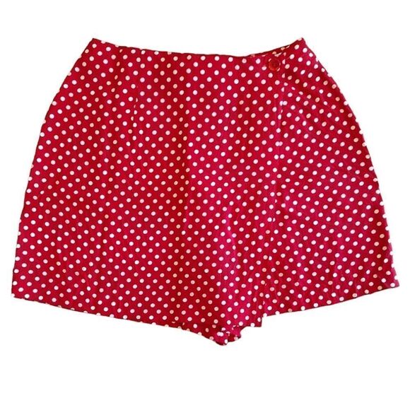VTG 80s USA M.J. Carroll Red White Polkadot Front Wrap Skort Skirt Size 12 - Picture 1 of 16